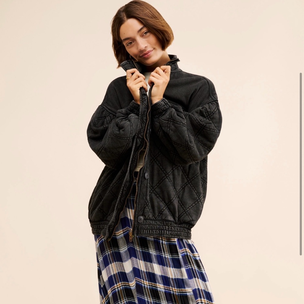 Free People Juno Bomber Black Quilted Jacket